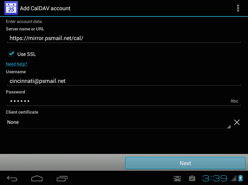 Android Calendar Caldav account