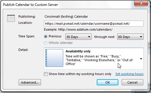 Calendar publish outlook