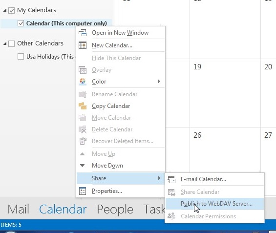 outlook publish calendar